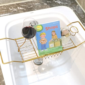 Adjustable BDL Bathtub Caddy Tray with Wine & iPad Holder