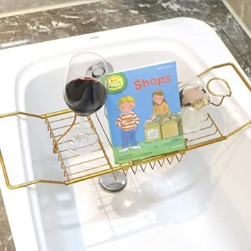 Adjustable BDL Bathtub Caddy Tray with Wine & iPad Holder