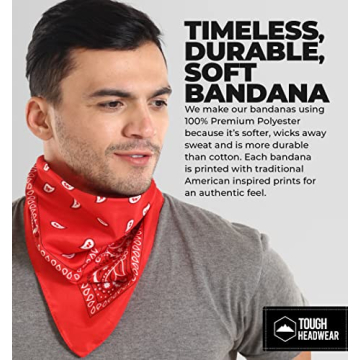 Tough Headwear Large Bandana Headband - Handkerchief Bandanas for Men & Women - Cowboy Scarf - Paisley Bandana Pack