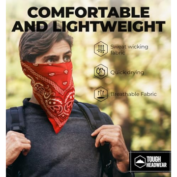 Tough Headwear Large Bandana Headband - Handkerchief Bandanas for Men & Women - Cowboy Scarf - Paisley Bandana Pack