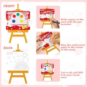 GOAUS Valentines Day Gifts for Kids, 24 Pack Easel-Shaped Valentines Cards with Watercolor Paint Set...