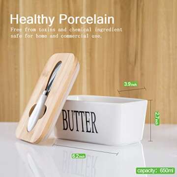 Hasense Butter Dish with Lid for Countertop -Ceramic Covered Butter Holder with Knife for Refrigerat...