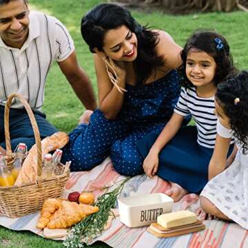 Hasense Butter Dish with Lid for Countertop -Ceramic Covered Butter Holder with Knife for Refrigerator, Airtight Butter Keeper Container Storage with Silicone Sealing for East West Coast Butter, White