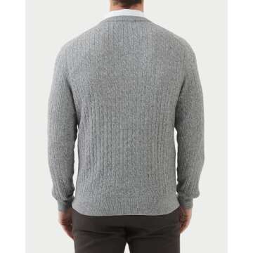 Kallspin Men's Cable Knit Crewneck Sweater Pullovers Wool Blend Relax Fit Knitwear (Light Grey, Large)