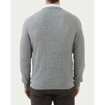 Kallspin Men's Cable Knit Crewneck Sweater Pullovers Wool Blend Relax Fit Knitwear (Light Grey, Large)