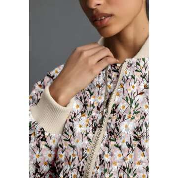 Stylish Shiyifa Women's Embroidered Cropped Bomber Jacket