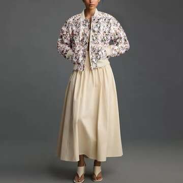 Stylish Shiyifa Women's Embroidered Cropped Bomber Jacket