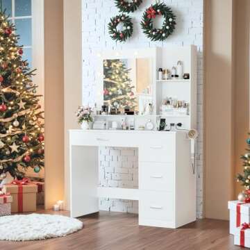 Furmax Vanity Desk with LED Light and Power Outlet