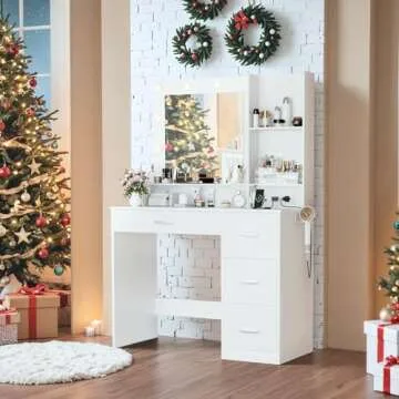 Furmax Vanity Desk with LED Light and Power Outlet