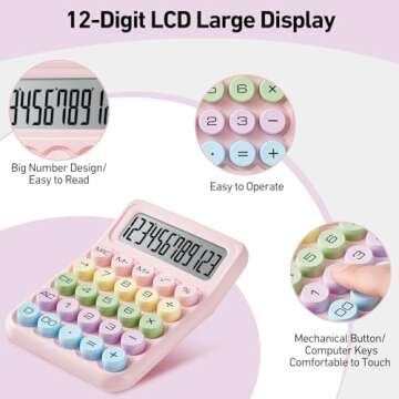 Electronic Calculator,12 Digits Large LCD Display Small Desktop Calculator,Pink Basic Calculators with Big Buttons,Easy to Press Mechanical Switch Calculator Office Supplies for Home and School (Pink)