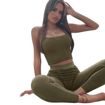 ZFLM Women's Casual Workout Sets Ribbed Active Wear