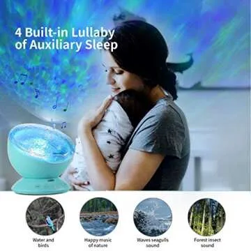 TOMNEW Night Light Projector, Ocean Wave Night Light for Kids Room, Remote and Timer, Dimmable 7 Light Modes and Bulit-in Sound Machine, Mermaid Decor Birthday Christmas Gifts (Blue)