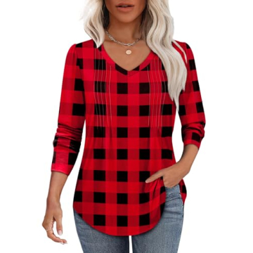 Alaroo Women’s Christmas Plaid Tunic Top - Red and Black Holiday Blouse for Winter 2025