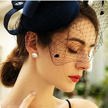 Cowlyn Pearl Stud Earrings Real Baroque Cultured 18K Gold Wrapped Silk Handmade Hypoallergenic Jewelry for Women 0.6" x0.6"