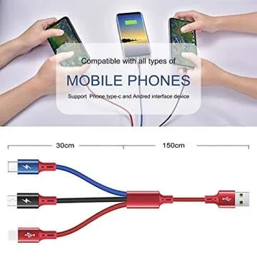 3Pack 5Ft Multiple Charging Cable 3-in-1 Braided Multi Charger Cord Fast Charging Cable Multi Charger Cable for Type C/Micro USB Port for Cell Phones/iPhone 16 15 14 13/ Samsung/PS/Tablets & More