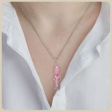 Healing Crystal Necklace for Women, Rose Quartz 7 Chakra Crystal Pendant for Positive Energy, Reiki ...
