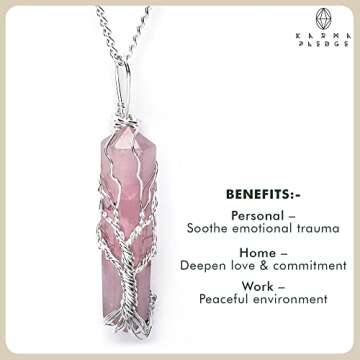 Healing Crystal Necklace for Women, Rose Quartz 7 Chakra Crystal Pendant for Positive Energy, Reiki Healing, Mediation, Protection, Spiritual Gifts for Womens, Mom, Girlfriend (Double Point).