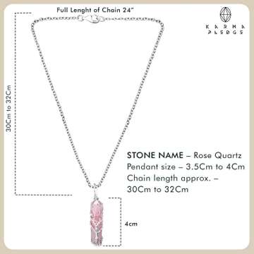 Healing Crystal Necklace for Women, Rose Quartz 7 Chakra Crystal Pendant for Positive Energy, Reiki Healing, Mediation, Protection, Spiritual Gifts for Womens, Mom, Girlfriend (Double Point).