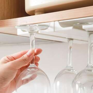 AQJUNONG Under Cabinet Wine Glass Rack - 2 Pack