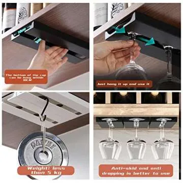 AQJUNONG Under Cabinet Wine Glass Rack - 2 Pack