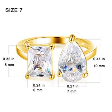 OPOMOMO Adjustable Stretchy Eternity Ring,14K Gold Plated Pear/Square Cubic Zirconia Open Wedding Ri...