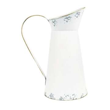 JSY-UP Rustic Metal Flower Vase, White Shabby Chic Vintage Farmhouse Jug Vase,Galvanized Milk Jug Pitcher for Home Decoration - 8.7"