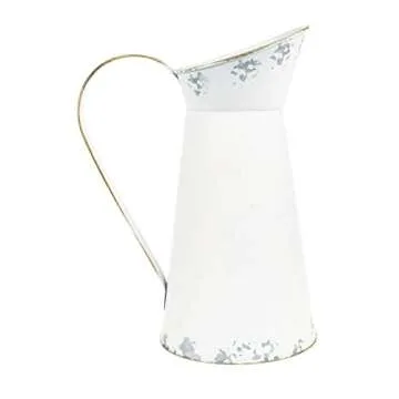 JSY-UP Rustic Metal Flower Vase, White Shabby Chic Vintage Farmhouse Jug Vase,Galvanized Milk Jug Pitcher for Home Decoration - 8.7"