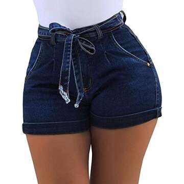 Lailezou High Waist Stretch Denim Shorts for Women