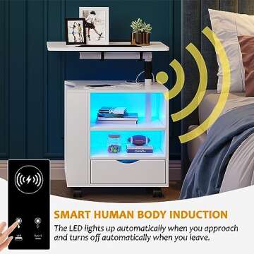 SKKTKT Nightstand with LED Lights & Charging Station