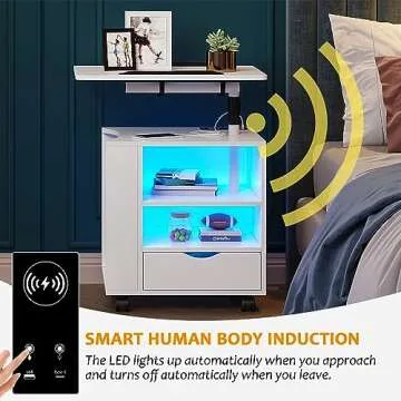 SKKTKT Nightstand with LED Lights & Charging Station