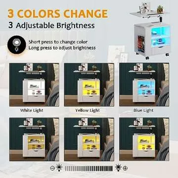 SKKTKT Nightstand with LED Lights & Charging Station