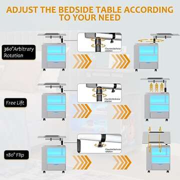 SKKTKT Nightstand with LED Lights & Charging Station