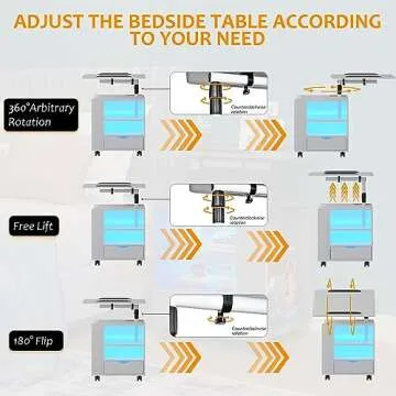 SKKTKT Nightstand with LED Lights & Charging Station