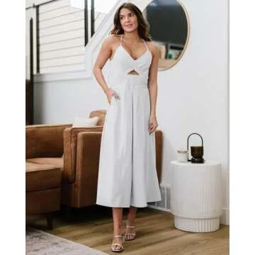BTFBM Women 2025 Summer Spaghetti Strap Dress Sleeveless V Neck Cutout Slit Casual Beach Party Maxi Dresses with Pockets(Solid White, XX-Large)