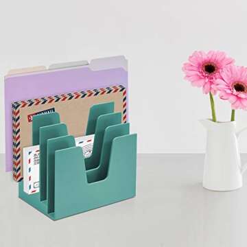 Acrimet 5 Section Incline File Sorter Organizer, Mail, Folder, Letter Desk Organizer, Rack for Office Organization Desktop (Plastic) (Solid Green Color)