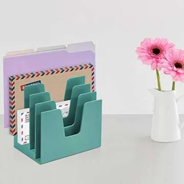 Acrimet 5 Section Incline File Sorter Organizer, Mail, Folder, Letter Desk Organizer, Rack for Office Organization Desktop (Plastic) (Solid Green Color)