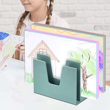 Acrimet 5 Section Incline File Sorter Organizer, Mail, Folder, Letter Desk Organizer, Rack for Office Organization Desktop (Plastic) (Solid Green Color)