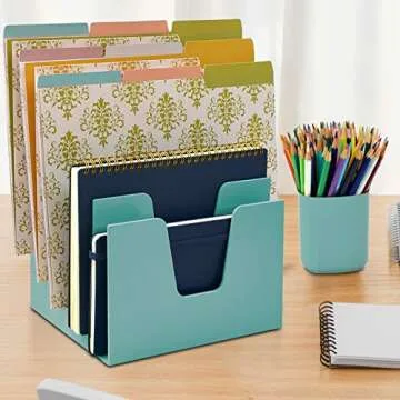 Acrimet 5 Section Incline File Sorter Organizer, Mail, Folder, Letter Desk Organizer, Rack for Office Organization Desktop (Plastic) (Solid Green Color)