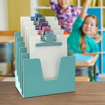 Acrimet 5 Section Incline File Sorter Organizer, Mail, Folder, Letter Desk Organizer, Rack for Office Organization Desktop (Plastic) (Solid Green Color)