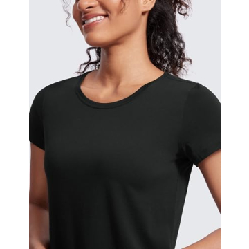 CRZ YOGA Pima Cotton Womens Short Sleeve Shirt Loose Casual Yoga T-Shirt Athletic Workout Tee Top Black Large