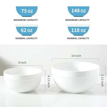 TEAKISS Ceramic Large Mixing Bowls for Kitchen, Set of 2 Big Serving Bowls for Cooking, Popcorn, Sal...