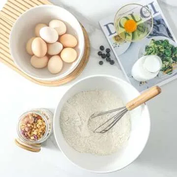 TEAKISS Ceramic Large Mixing Bowls for Kitchen, Set of 2 Big Serving Bowls for Cooking, Popcorn, Salad, Soup, Baking, Dough Bread Making Bowl, 10 inch + 8 inch, White