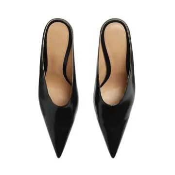 Vertundy Women's Metallic High Heeled Mules Wedge Heels Pointed Toe Backless Slide Pumps Slip On Dress Patent Leather Mule Ladies Black Gold