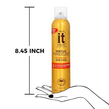 IT Haircare MEGA Freeze Extreme Hold Hair Spray | 7.75 Oz. | Vitamin B5 & Hydrolyzed Wheat Protein | Humidity Resistant | Optical Brighteners for Enhanced Shine | 24 Hour Hold Fast-Dry
