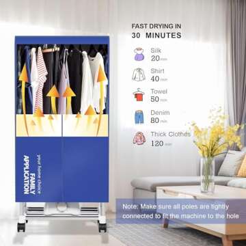 Clothes Dryer, Portable Drying Machine with Timer, 60inch Laundry Drying Wardrobe with Large Capacity, Electric Dryer/Rack for Home | Appartments (Blue GH8)