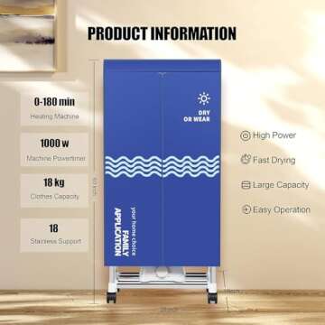 Clothes Dryer, Portable Drying Machine with Timer, 60inch Laundry Drying Wardrobe with Large Capacity, Electric Dryer/Rack for Home | Appartments (Blue GH8)