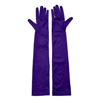 qnprt 1920s Opera Satin Long Gloves 19.5" Elbow Length 12BL (OneSize, A-19.5" Satin(Purple))
