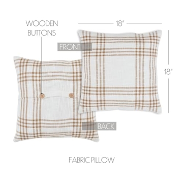 VHC Brands Plaid Pillow Wheat Style for Home Decor