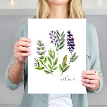 Kitchen Herbs Art Prints - Botanical Prints - (Set of 6) - Unframed - 8x10s | Kitchen Wall Décor | Kitchen Décor for Adding a Touch of Nature and Freshness to Your Kitchen Décor | Botanical Wall Art