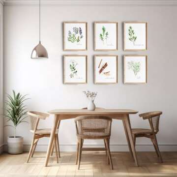 Kitchen Herbs Art Prints - Botanical Prints - (Set of 6) - Unframed - 8x10s | Kitchen Wall Décor | Kitchen Décor for Adding a Touch of Nature and Freshness to Your Kitchen Décor | Botanical Wall Art